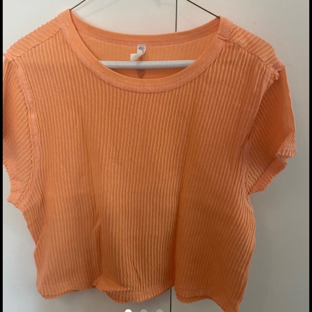 Orange free people waffle t shirt